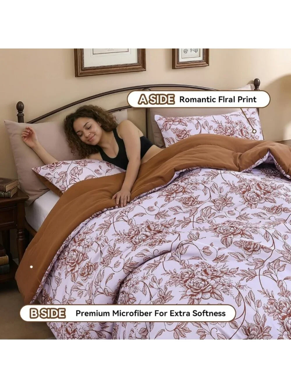 Terracotta Floral Queen Comforter Set - Shabby Chic Bedding for Cozy Home Decor